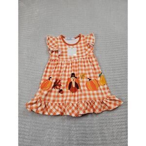 Little Millie Dress Babygirls 12 Months Thanksgiving Turkey Pumpkins New